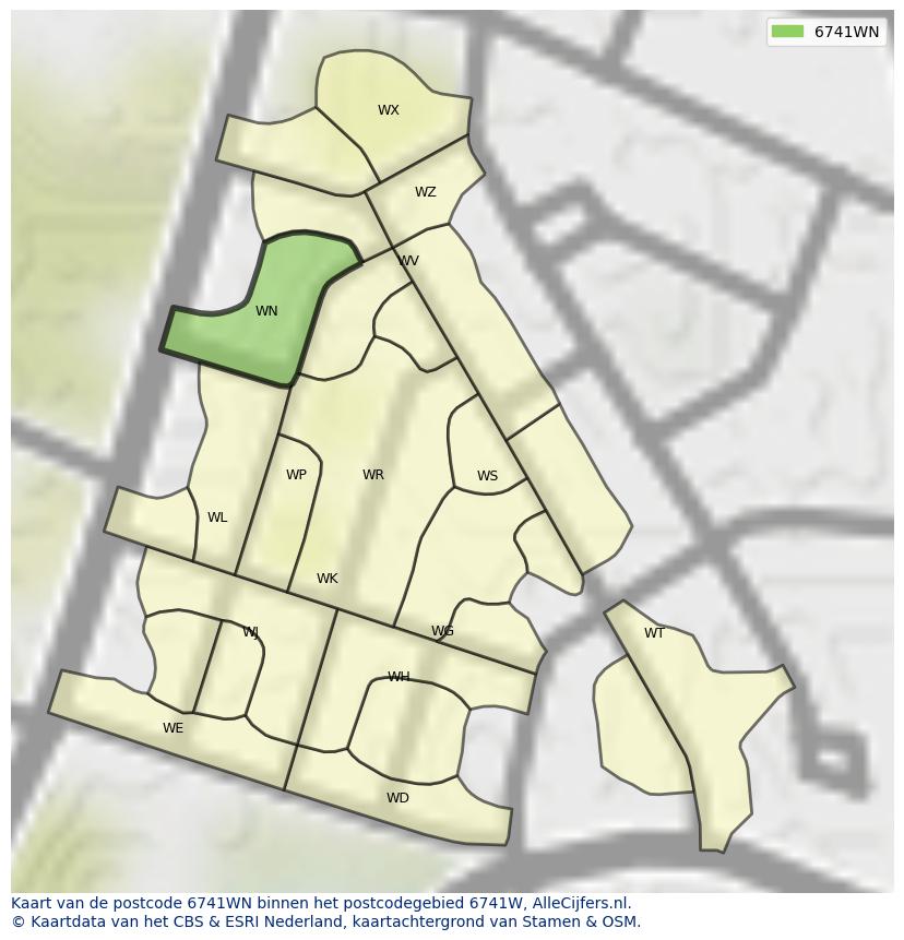 Afbeelding van het postcodegebied 6741 WN op de kaart.