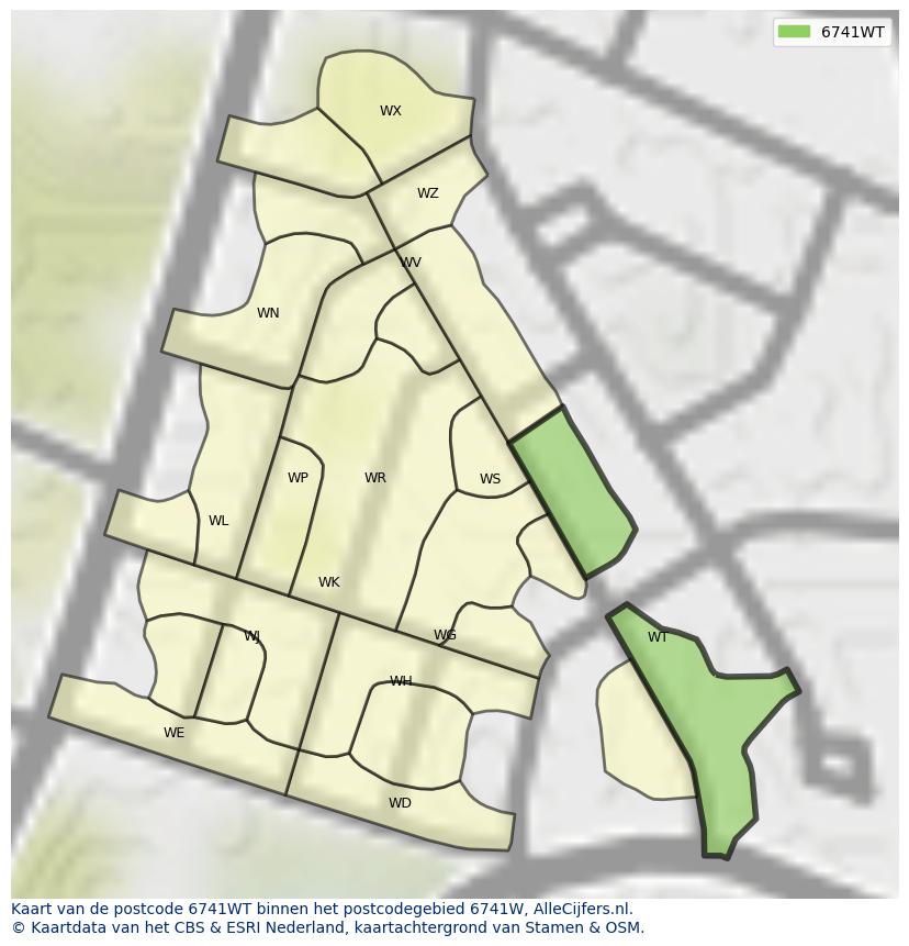 Afbeelding van het postcodegebied 6741 WT op de kaart.