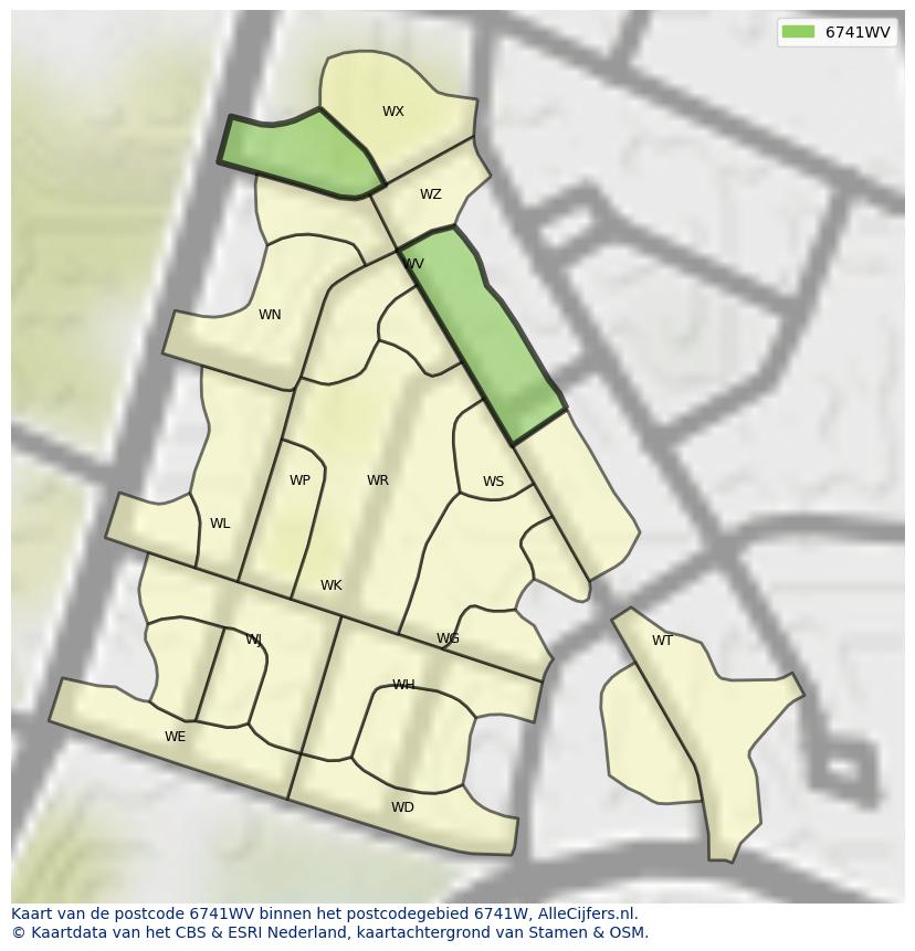 Afbeelding van het postcodegebied 6741 WV op de kaart.