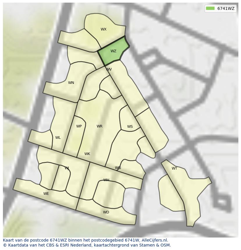 Afbeelding van het postcodegebied 6741 WZ op de kaart.