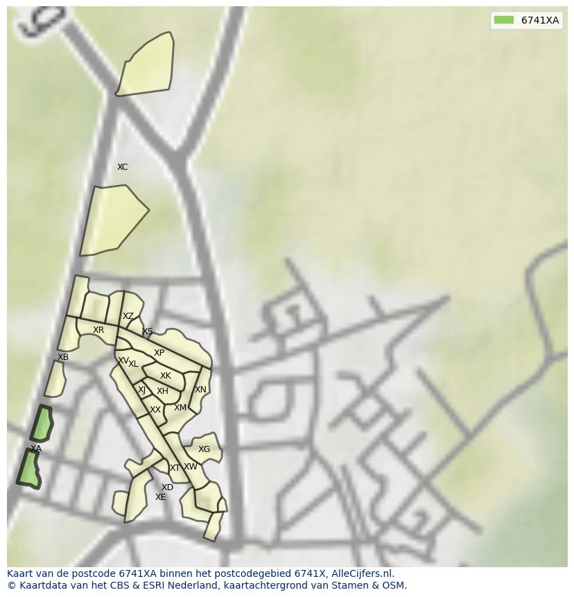 Afbeelding van het postcodegebied 6741 XA op de kaart.