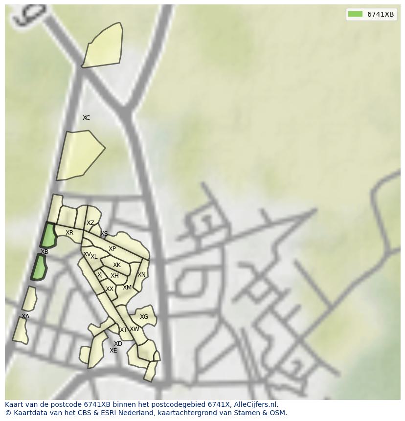 Afbeelding van het postcodegebied 6741 XB op de kaart.