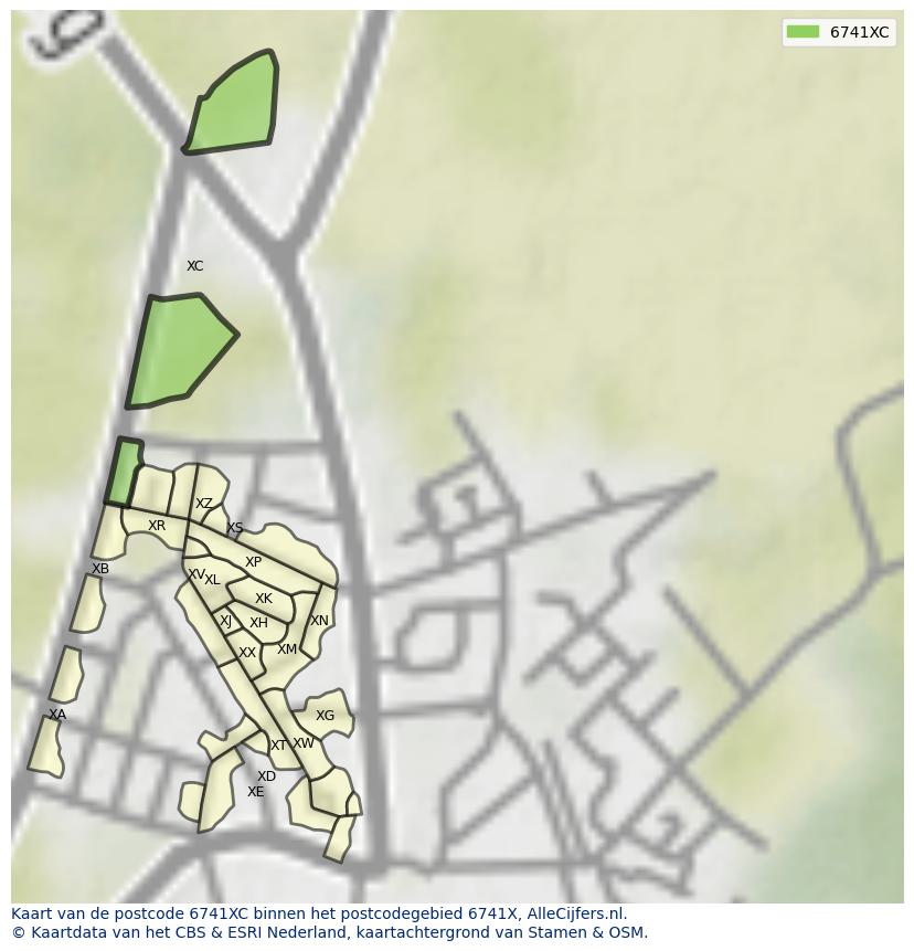 Afbeelding van het postcodegebied 6741 XC op de kaart.