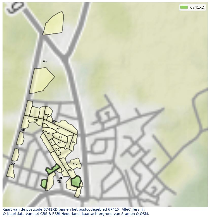 Afbeelding van het postcodegebied 6741 XD op de kaart.