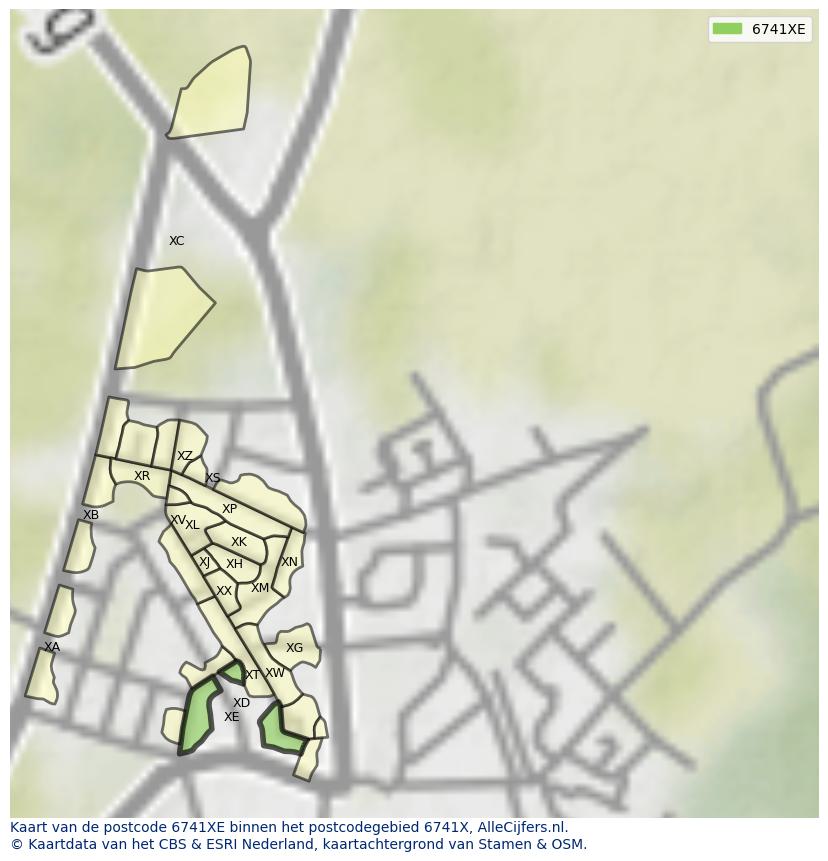 Afbeelding van het postcodegebied 6741 XE op de kaart.
