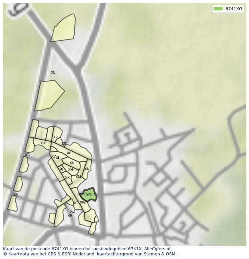 Afbeelding van het postcodegebied 6741 XG op de kaart.