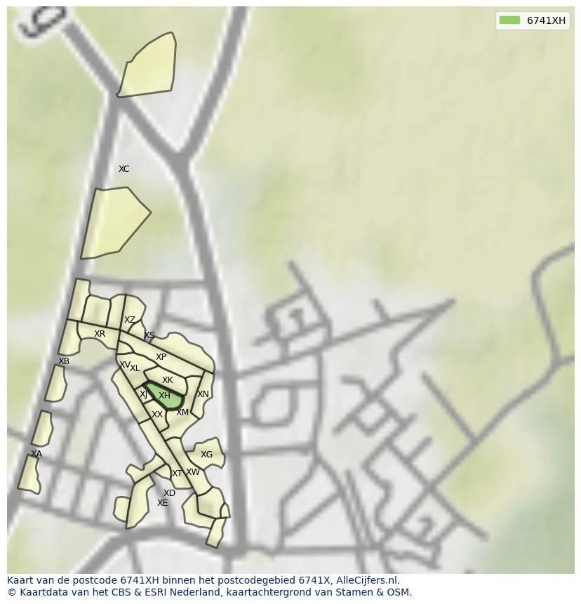 Afbeelding van het postcodegebied 6741 XH op de kaart.