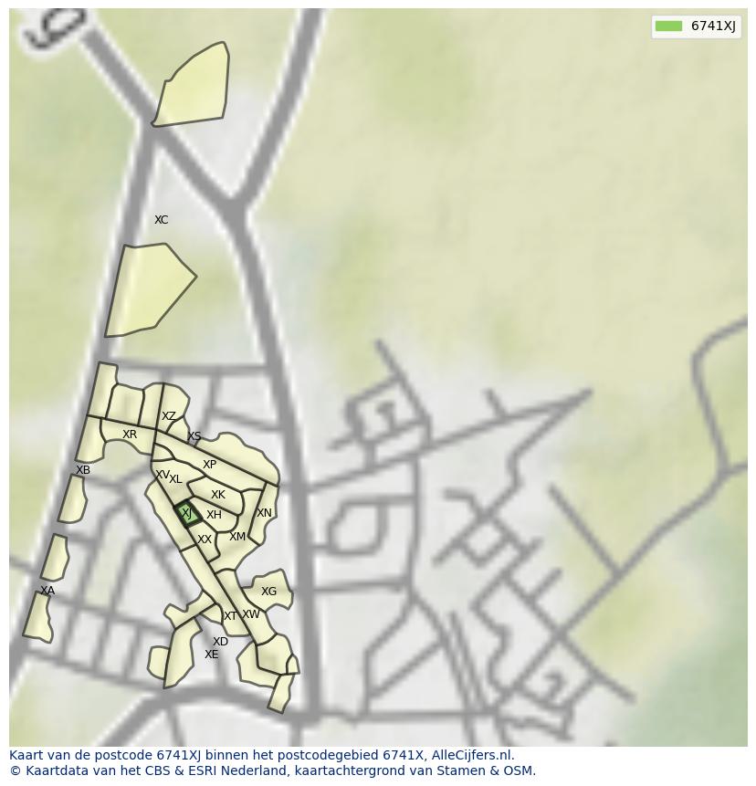 Afbeelding van het postcodegebied 6741 XJ op de kaart.