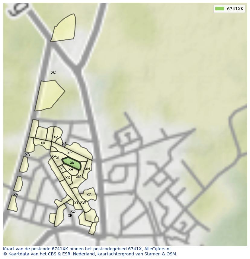 Afbeelding van het postcodegebied 6741 XK op de kaart.