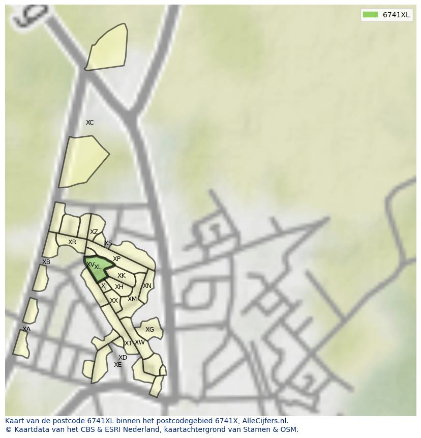 Afbeelding van het postcodegebied 6741 XL op de kaart.