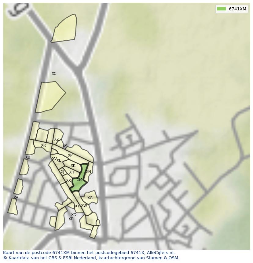 Afbeelding van het postcodegebied 6741 XM op de kaart.