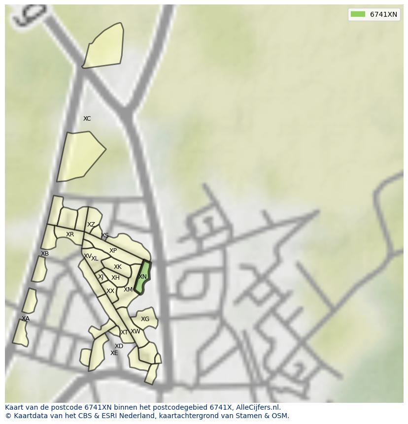 Afbeelding van het postcodegebied 6741 XN op de kaart.