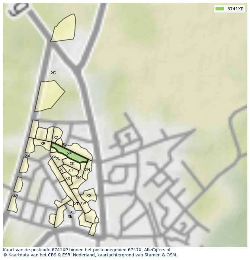 Afbeelding van het postcodegebied 6741 XP op de kaart.