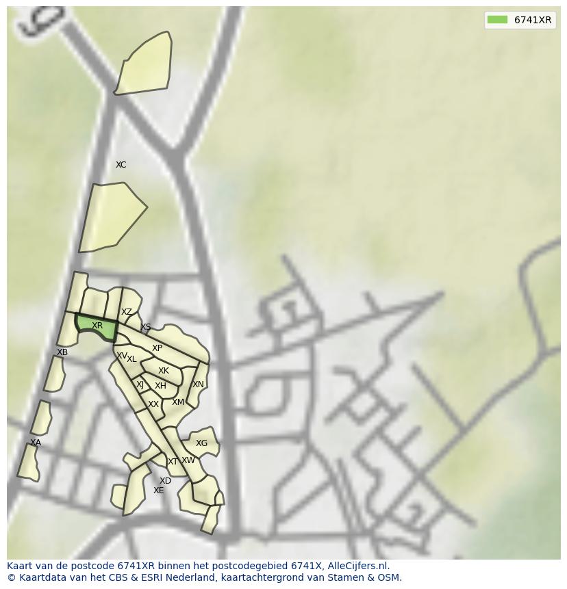 Afbeelding van het postcodegebied 6741 XR op de kaart.