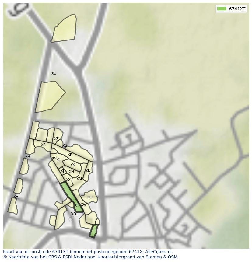 Afbeelding van het postcodegebied 6741 XT op de kaart.
