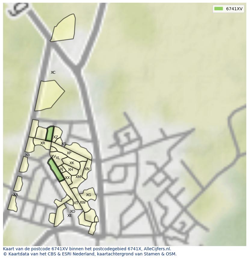 Afbeelding van het postcodegebied 6741 XV op de kaart.