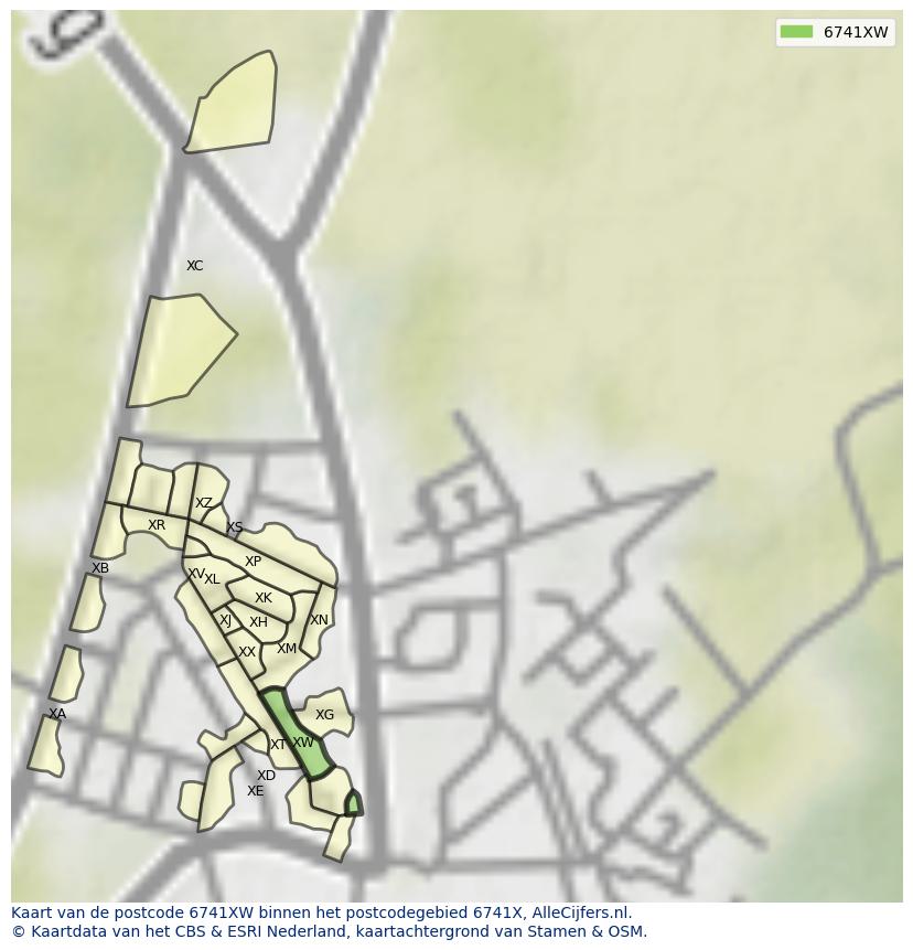 Afbeelding van het postcodegebied 6741 XW op de kaart.
