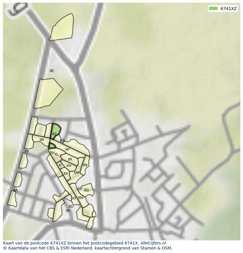Afbeelding van het postcodegebied 6741 XZ op de kaart.