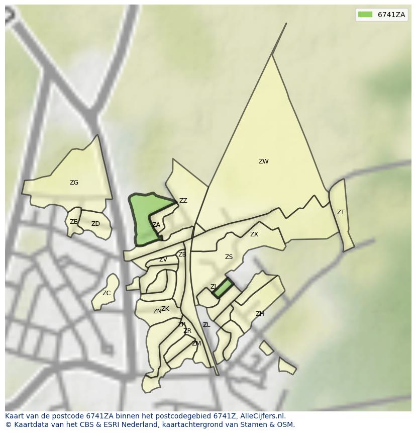 Afbeelding van het postcodegebied 6741 ZA op de kaart.