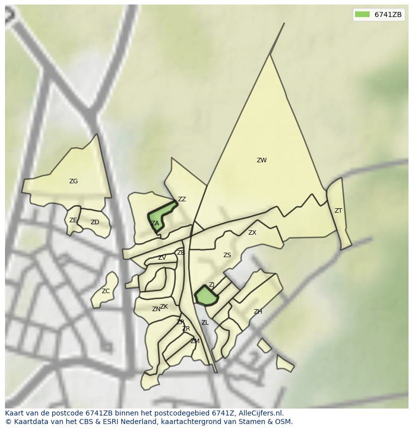 Afbeelding van het postcodegebied 6741 ZB op de kaart.