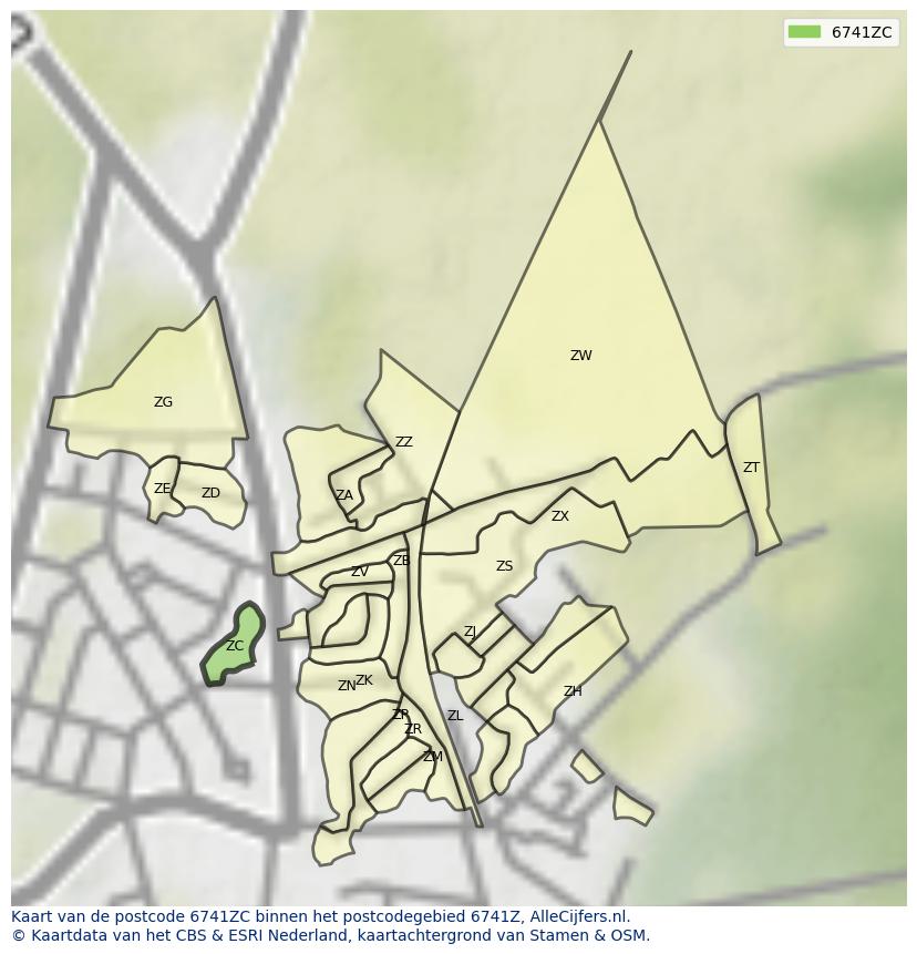 Afbeelding van het postcodegebied 6741 ZC op de kaart.