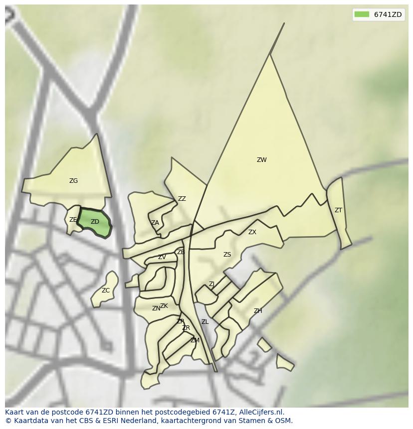 Afbeelding van het postcodegebied 6741 ZD op de kaart.