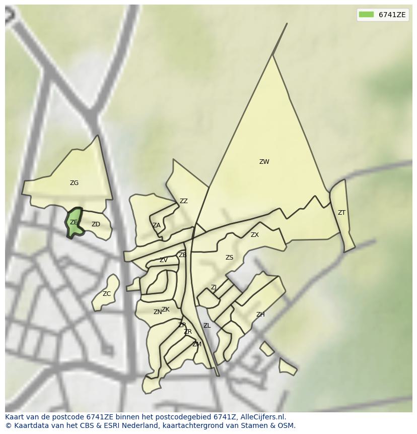 Afbeelding van het postcodegebied 6741 ZE op de kaart.