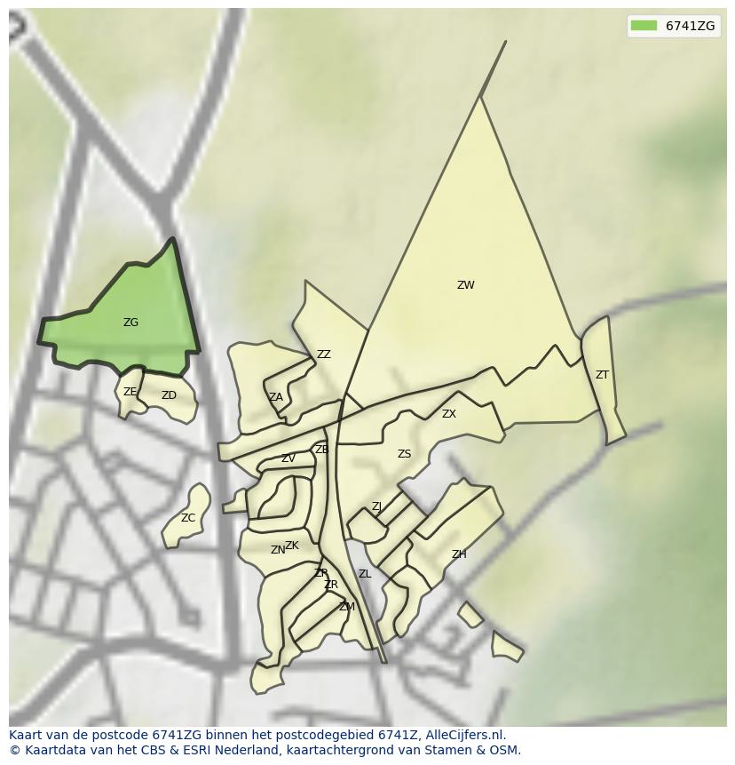 Afbeelding van het postcodegebied 6741 ZG op de kaart.