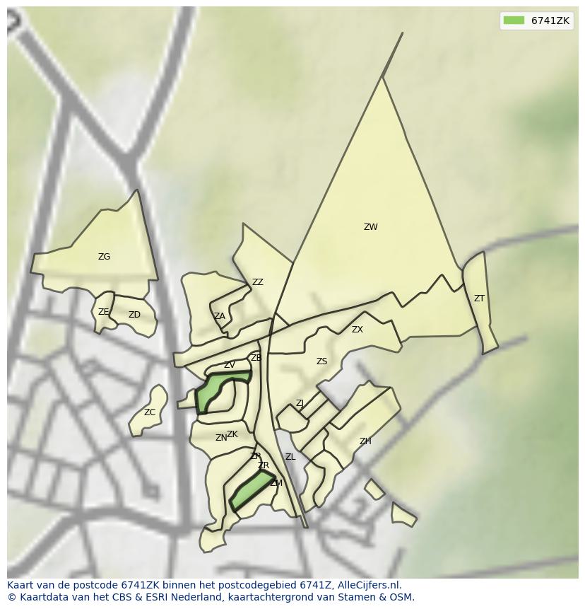 Afbeelding van het postcodegebied 6741 ZK op de kaart.