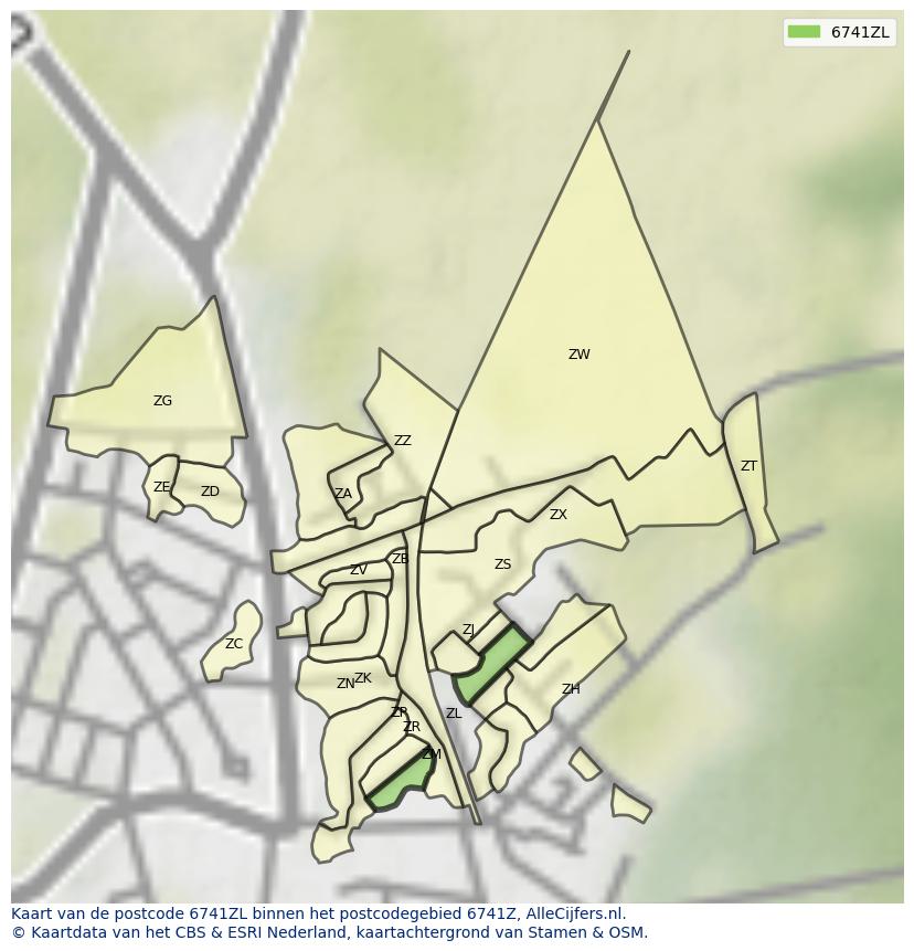 Afbeelding van het postcodegebied 6741 ZL op de kaart.