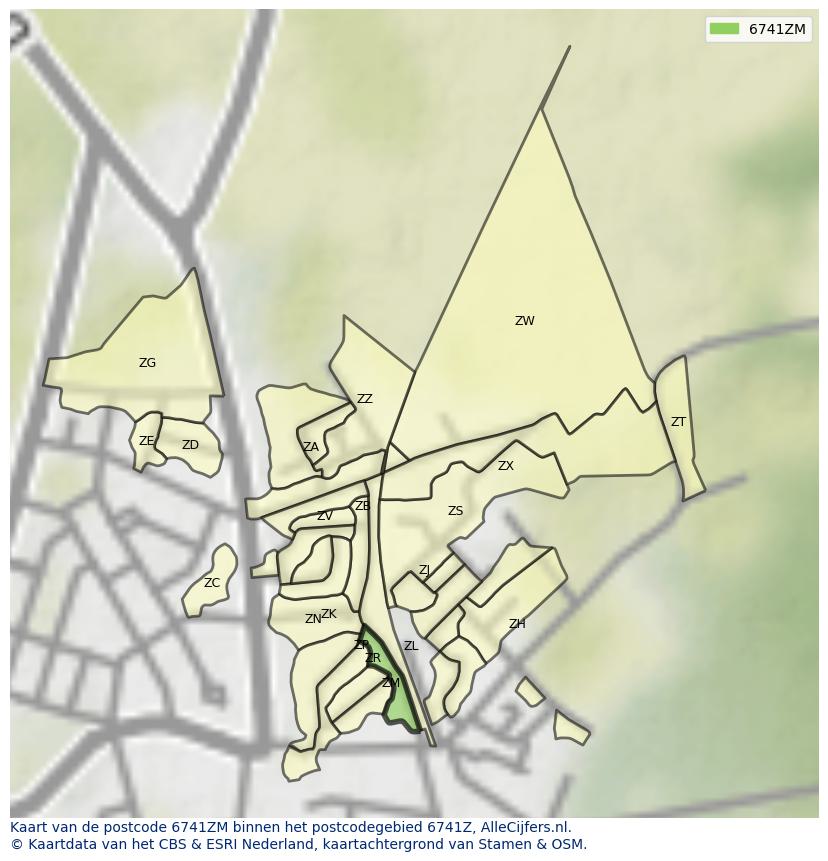 Afbeelding van het postcodegebied 6741 ZM op de kaart.