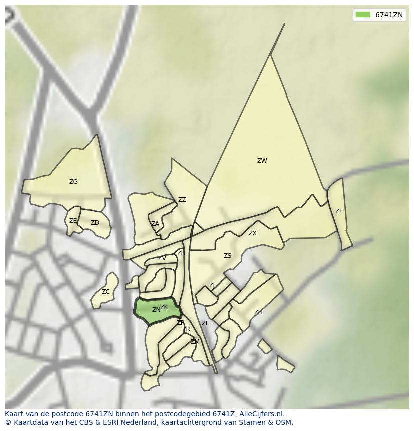 Afbeelding van het postcodegebied 6741 ZN op de kaart.