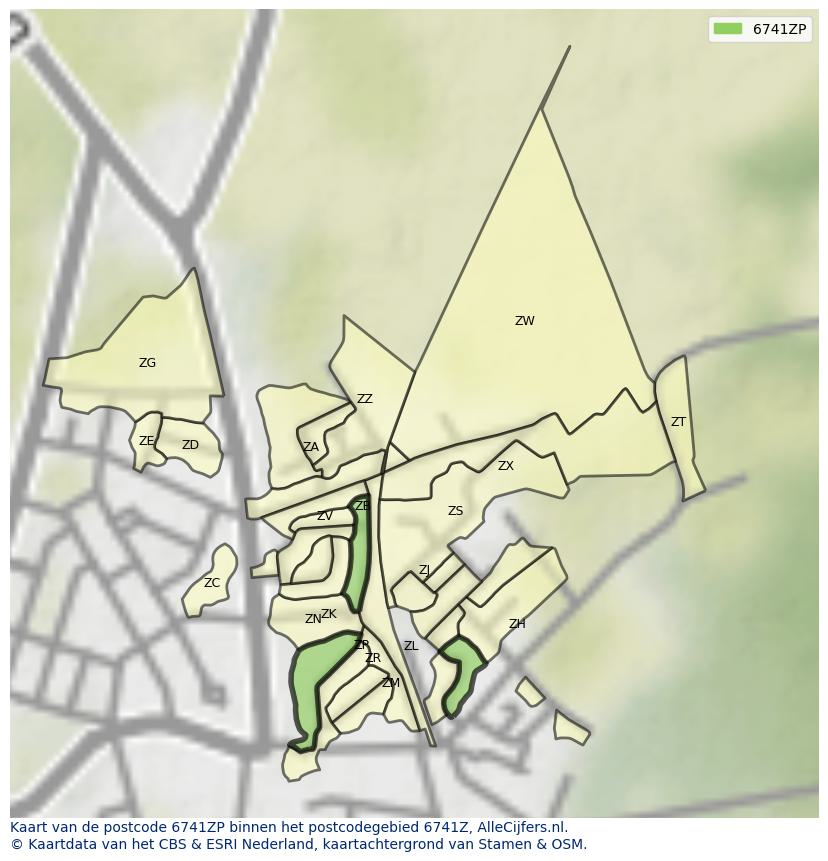 Afbeelding van het postcodegebied 6741 ZP op de kaart.