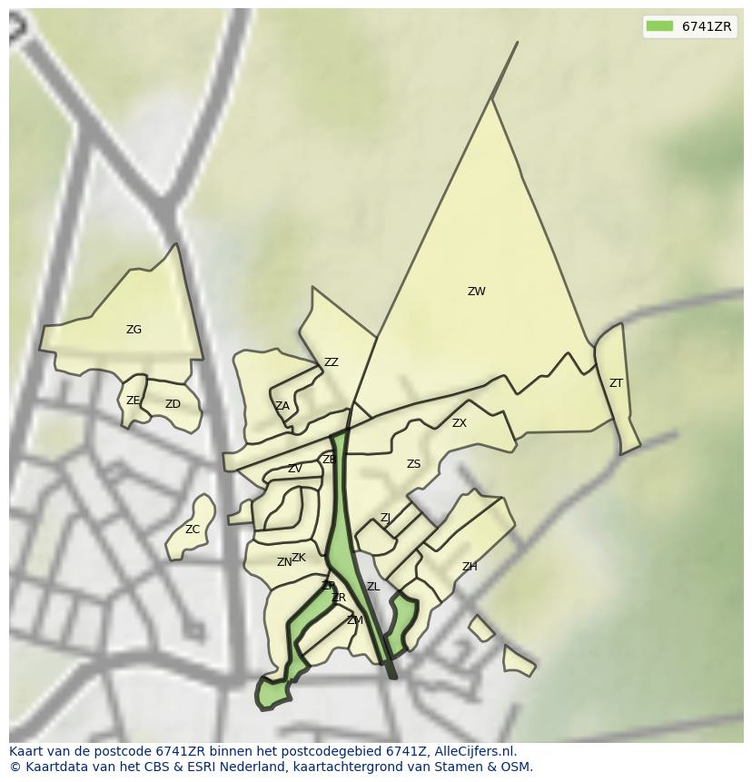 Afbeelding van het postcodegebied 6741 ZR op de kaart.