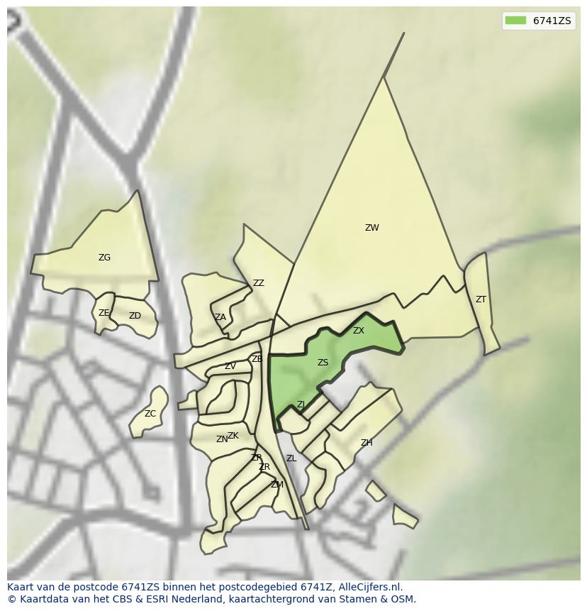 Afbeelding van het postcodegebied 6741 ZS op de kaart.