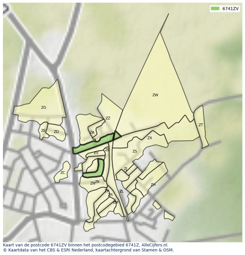 Afbeelding van het postcodegebied 6741 ZV op de kaart.