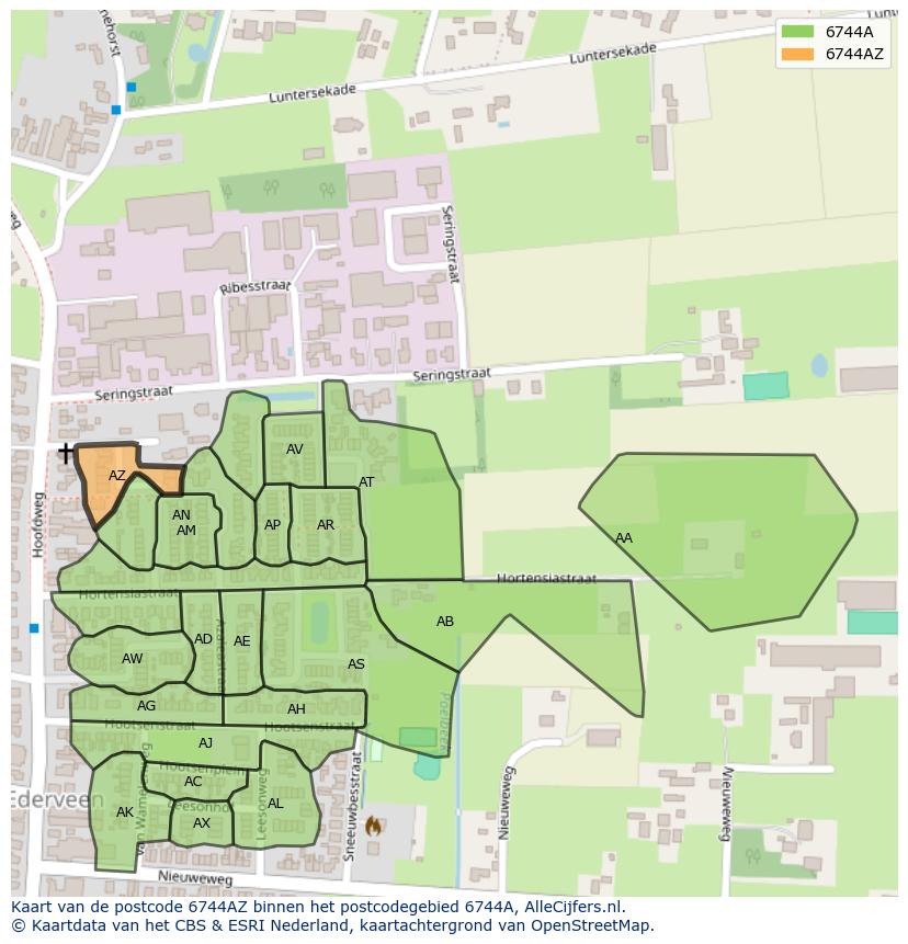 Afbeelding van het postcodegebied 6744 AZ op de kaart.