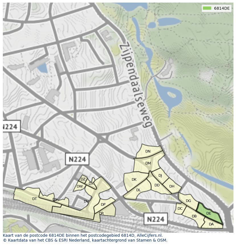 Afbeelding van het postcodegebied 6814 DE op de kaart.