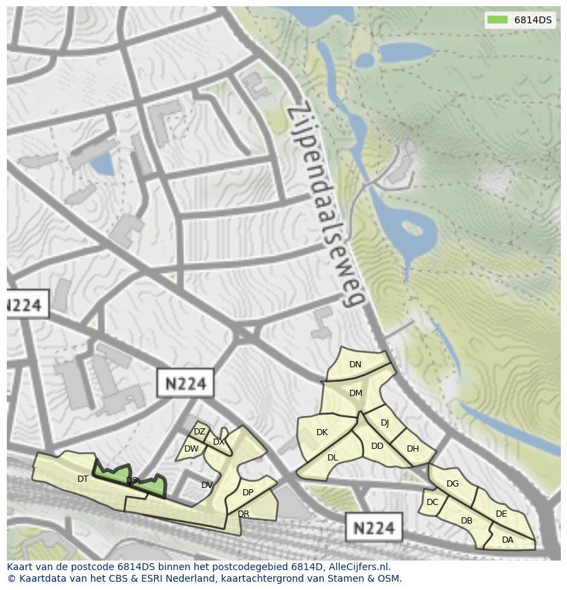 Afbeelding van het postcodegebied 6814 DS op de kaart.