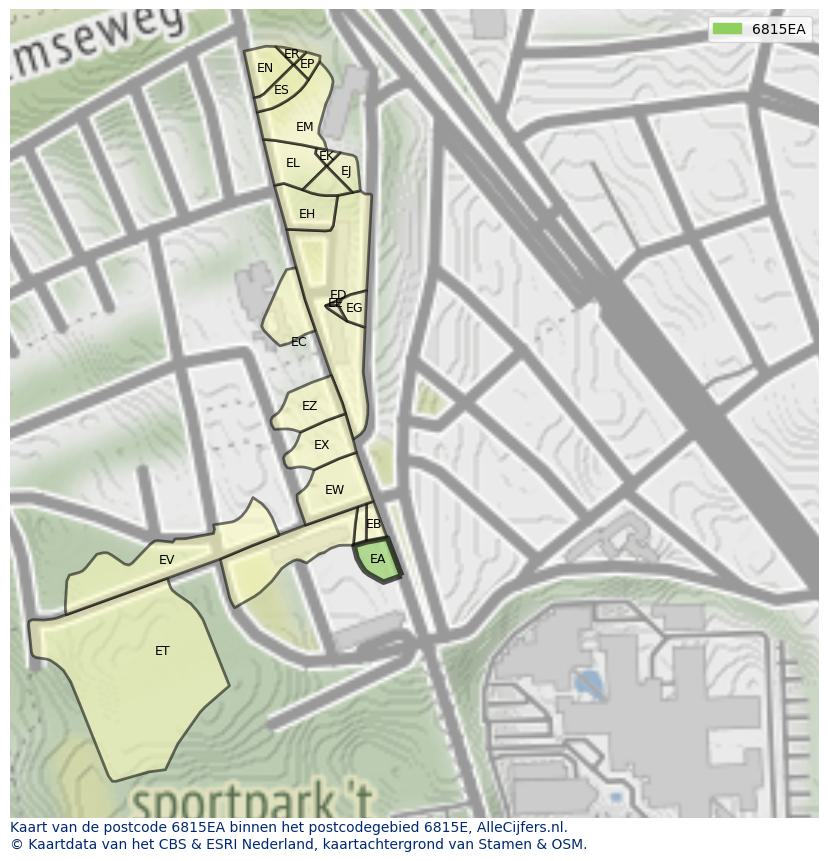 Afbeelding van het postcodegebied 6815 EA op de kaart.