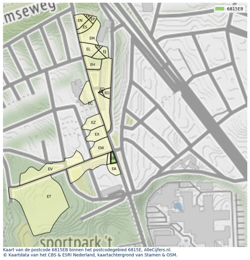 Afbeelding van het postcodegebied 6815 EB op de kaart.