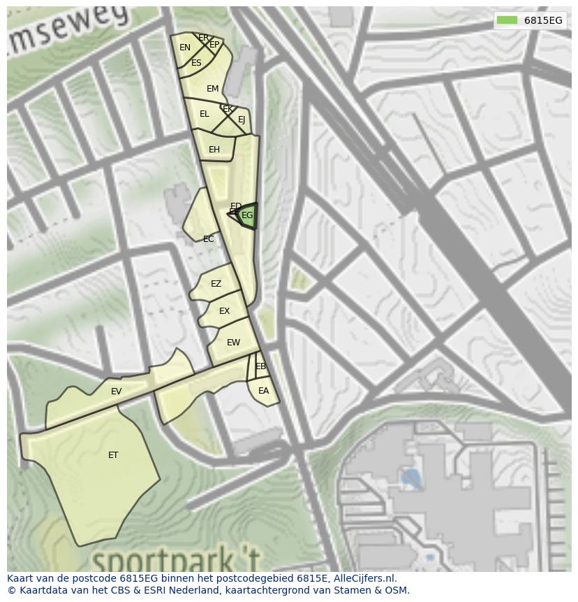 Afbeelding van het postcodegebied 6815 EG op de kaart.