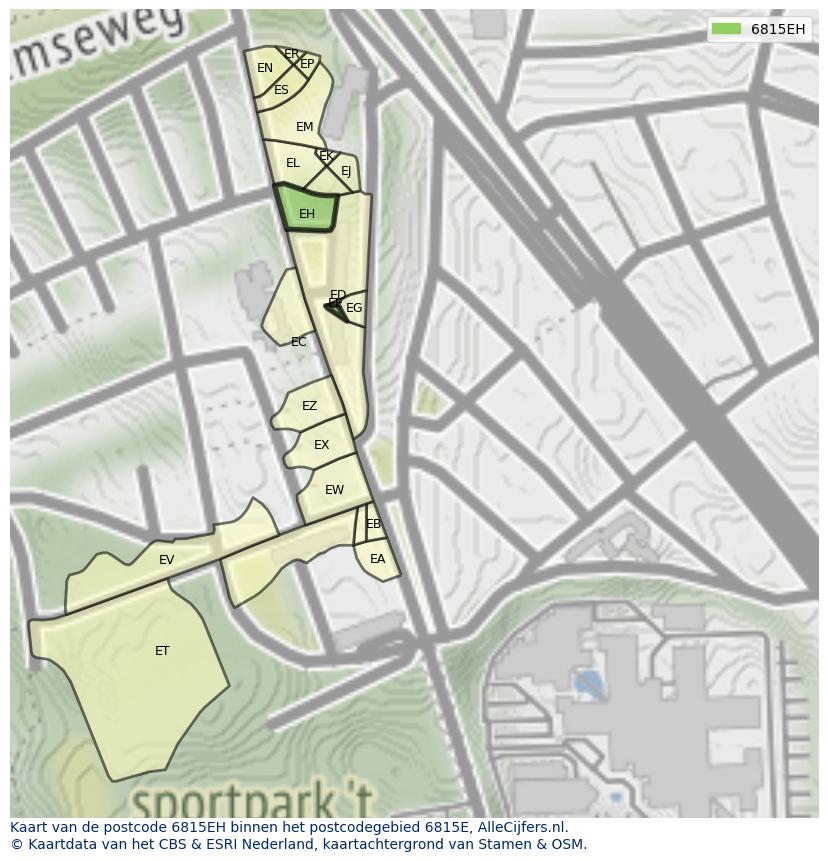 Afbeelding van het postcodegebied 6815 EH op de kaart.