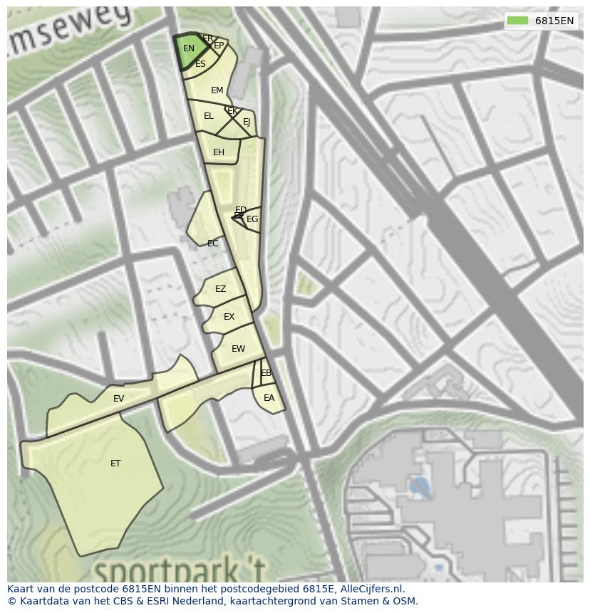 Afbeelding van het postcodegebied 6815 EN op de kaart.