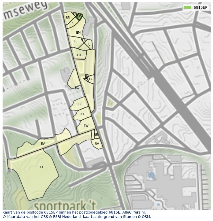 Afbeelding van het postcodegebied 6815 EP op de kaart.