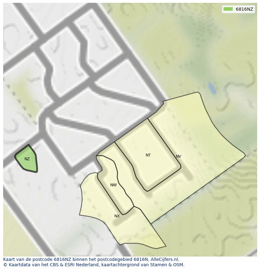 Afbeelding van het postcodegebied 6816 NZ op de kaart.