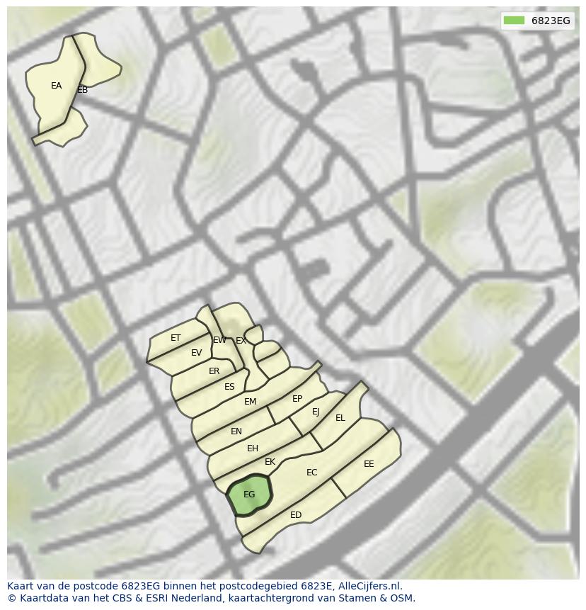 Afbeelding van het postcodegebied 6823 EG op de kaart.