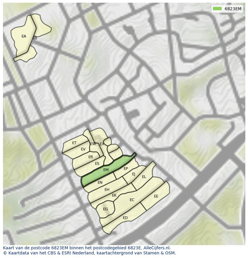 Afbeelding van het postcodegebied 6823 EM op de kaart.