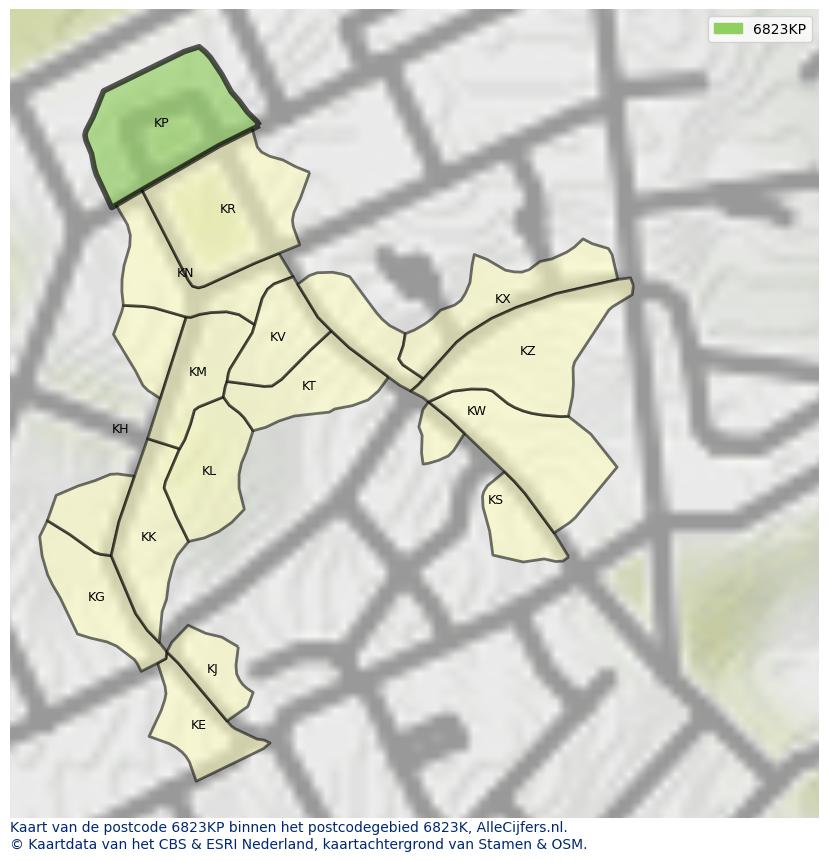 Afbeelding van het postcodegebied 6823 KP op de kaart.