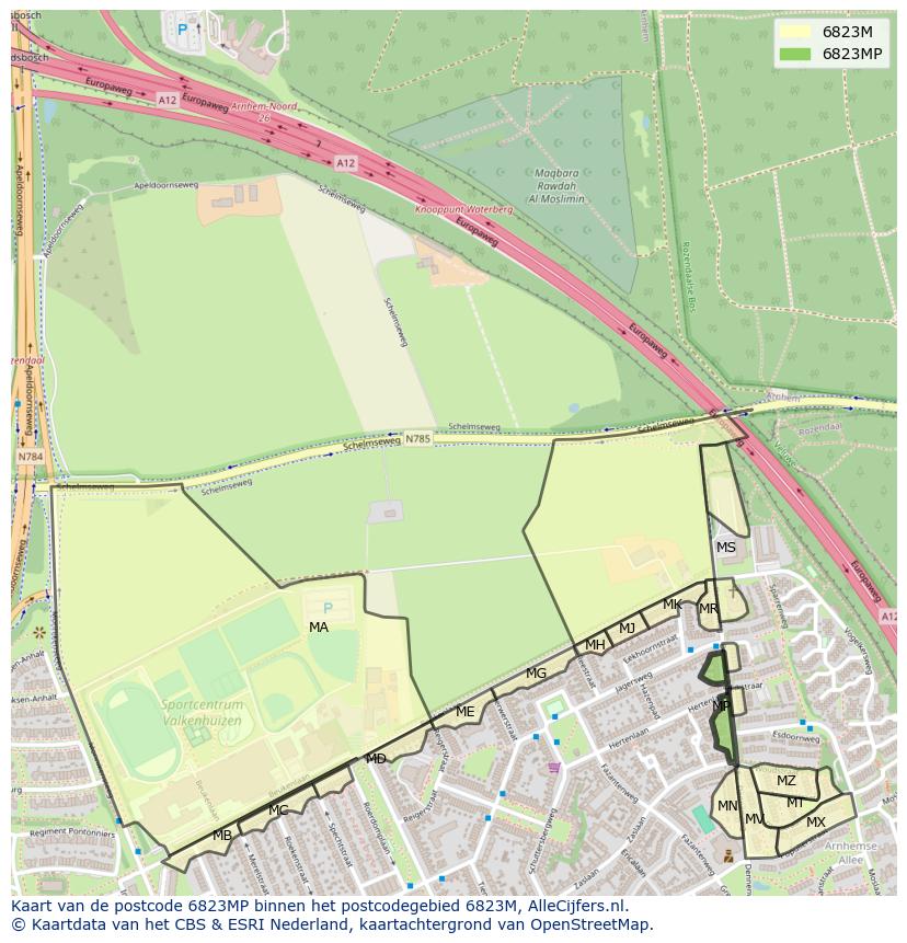 Afbeelding van het postcodegebied 6823 MP op de kaart.